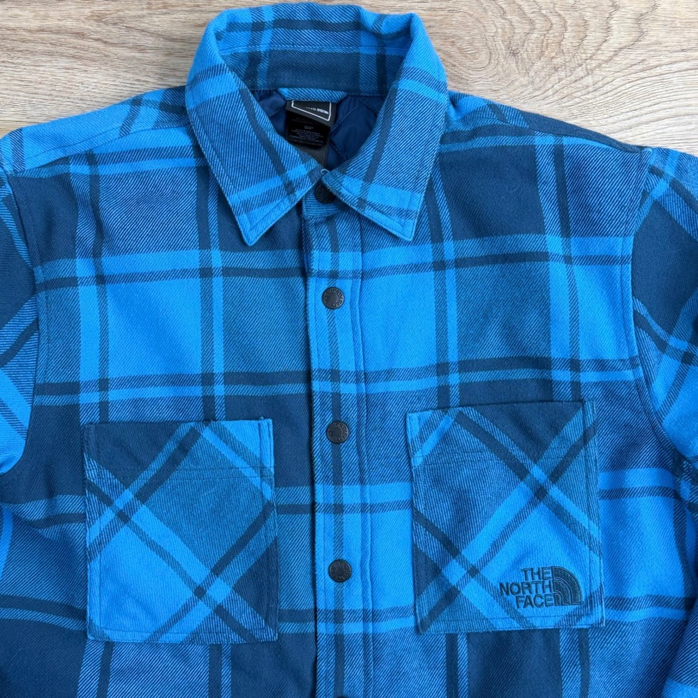 The North Face Quilted Flannel Shirt Jacket Mens Small Blue Outdoors Hiking - Picture 2 of 10